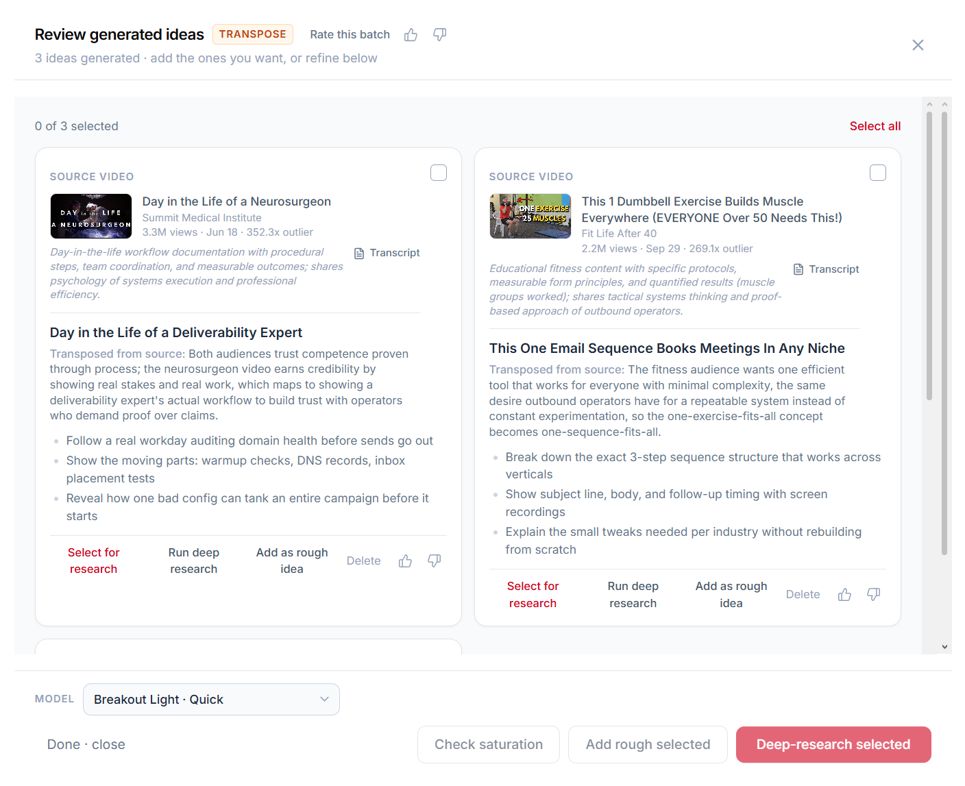Reviewing generated ideas